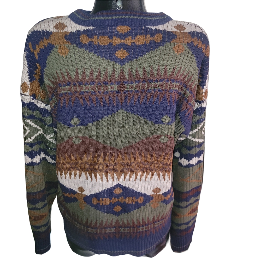 Men's Vintage 80's Rivage Multicolor Southwestern Aztec Patterned Sweater XL - Picture 5 of 6